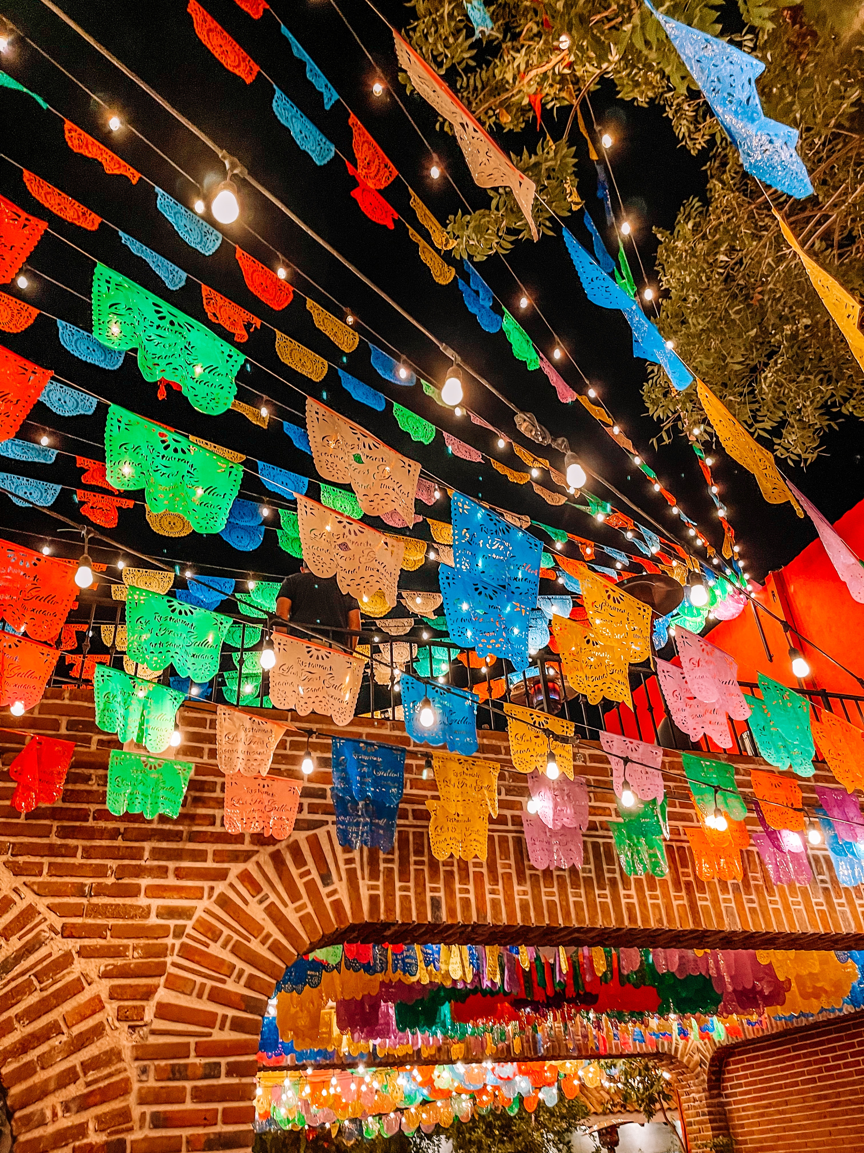 Colorful flags in restaurant in Mexico